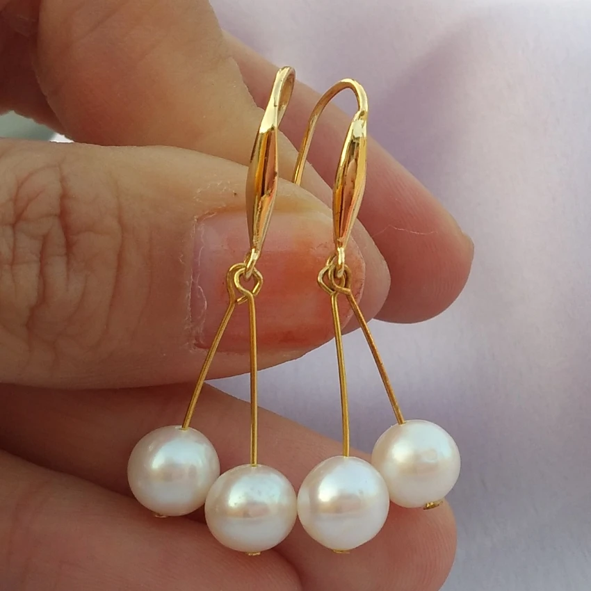 

Очаровательные изысканные 7-8 мм круглые белые серьги Akoya с натуральным настоящим жемчугом, подходят для любого случая