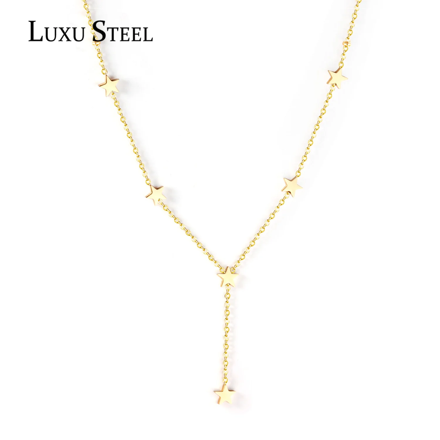 LUXUSTEEL Stainless Steel Star Necklace Women Girl Accessories Golden Color Tassel Jewelry Trendy Style Chains Necklaces