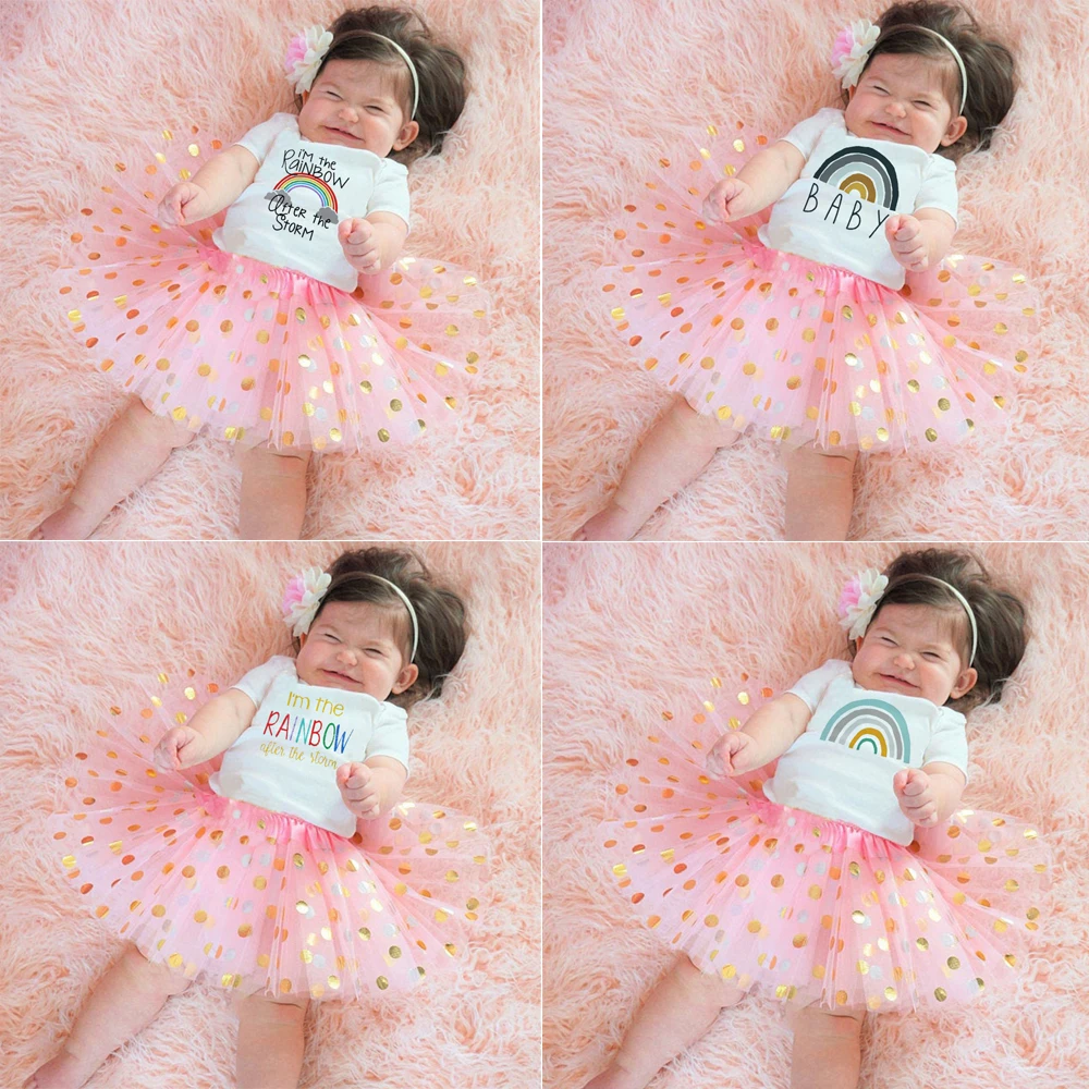 

Rainbow Baby Bodysuit+tutu Set Baby Summer Short Sleeve Shirt Rainbow Gift New Baby Boys Girls Shower Present Clothes Set