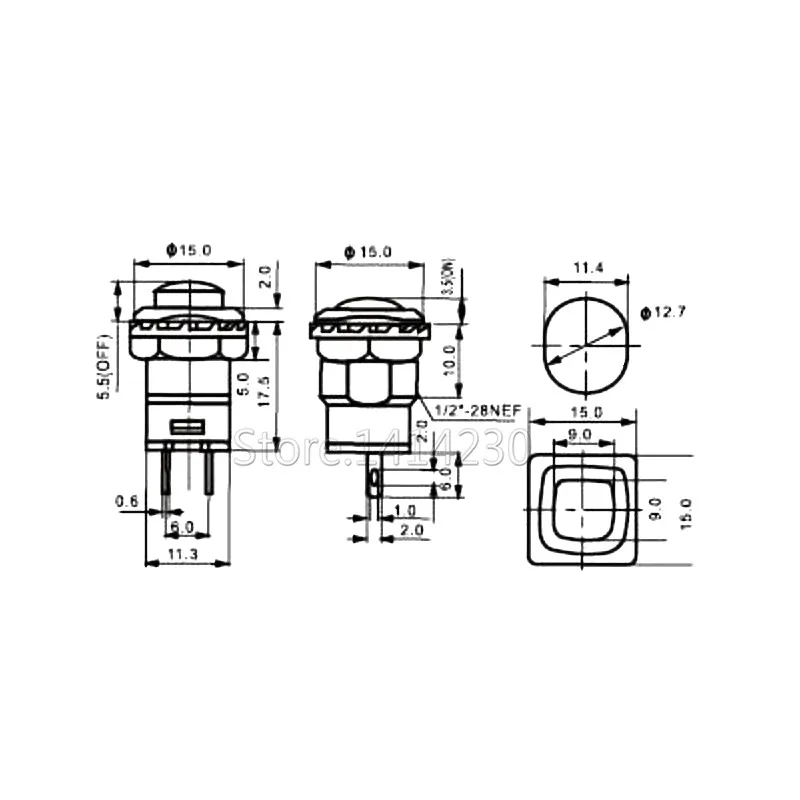 10Pcs DS-426 Hole 12mm 2 Pin Self-Locking 3A 125V 1.5A 250V AC ON OFF Square Push Button Switch Red