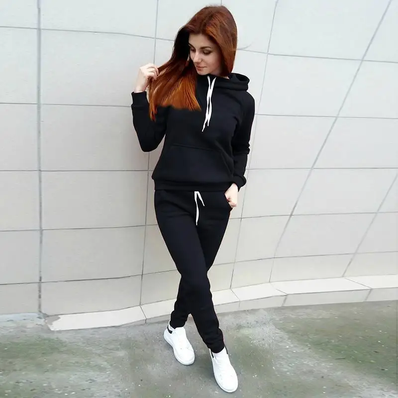 Women\'s Tracksuit Hoodies 2 Piece Set Sweatshirt + Pants Women Sport Running Suit Spring And Autumn Sportswear Customizable Logo