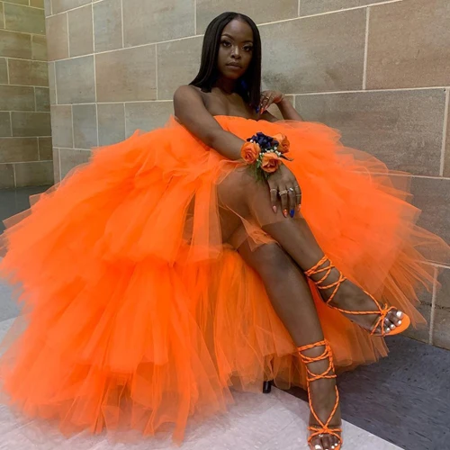 Pretty Orange Tulle  Dress Plus Size High Low Tulle Skirts Women Long Extra Puffy Tutu Skirt For Gilrs Birthday Party Saias