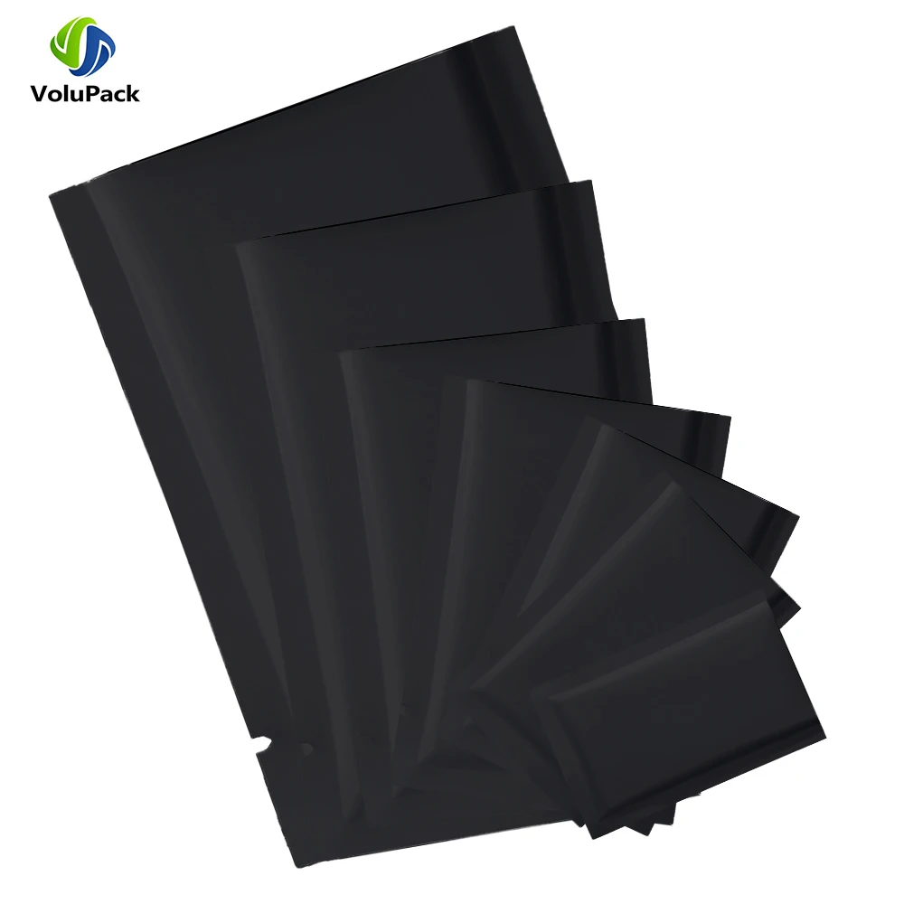 Multi Size Smell Proof Storage Bags Matte Black Open Top Tear Notch Pouches Vacuum Heat Sealing Aluminum Foil Mylar Package Bags