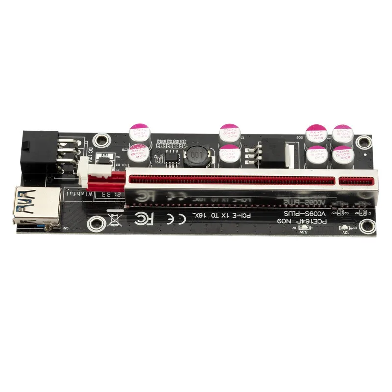 PCI-E Pcie Riser 009S PLUS Profesional Express 1X 4x 8x 16x Extender PCI E USB Riser 009 GPU 6Pin Card SATA 15PIN For BTC Miner