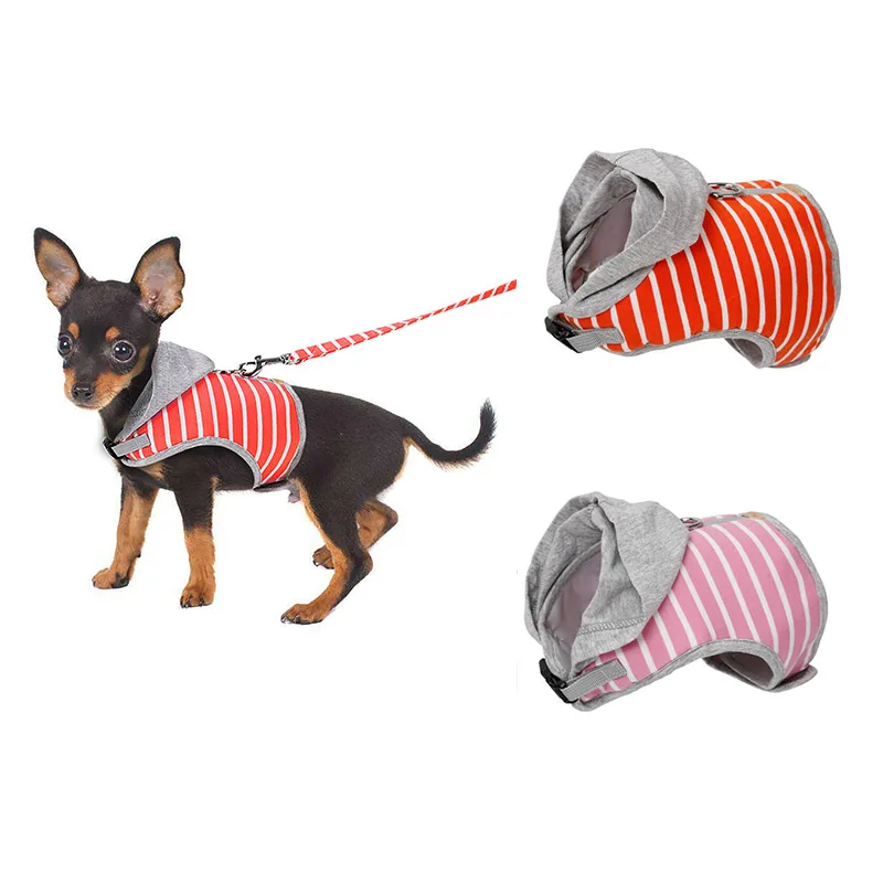 

Stripe Dog Hooded Vest Harness and Leash Pet Puppy Cat Vest Jacket For Small Medium Dogs Teddy Chihuahua Yorkies Pet Supplies