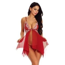Vestido de noche de encaje Sexy para mujer, camisón sin mangas con cuello en V, ropa de dormir para mujer, ropa de casa de verano