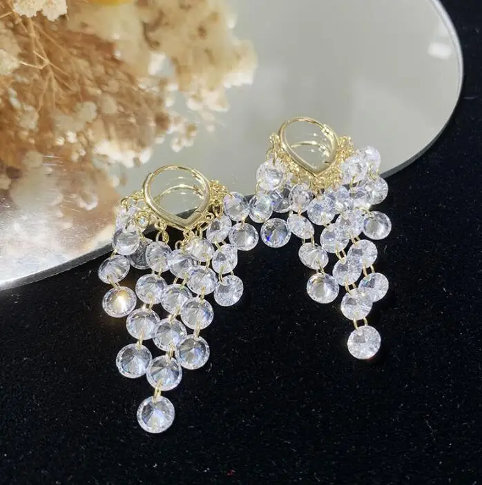 

Love tassel earrings super flash zircon long tassel ins transparent stone refreshing summer women sweet earrings