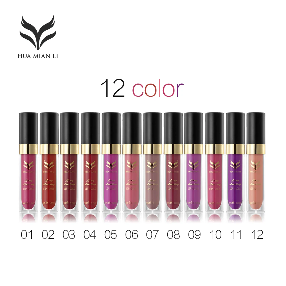 HUAMIANLI Brand Makeup 12 COLORS Lip Gloss Waterproof Long Lasting Liquid Lipstick Easy to Wear Cosmetic Nude Makeup Lips