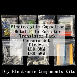 Componentes eletrônicos Kits para DIY, Metal Film Resistor, sortimento Kit, diodos LED, eletrolítico Capacitor, Conjunto Cerâmico, Transistor Pack