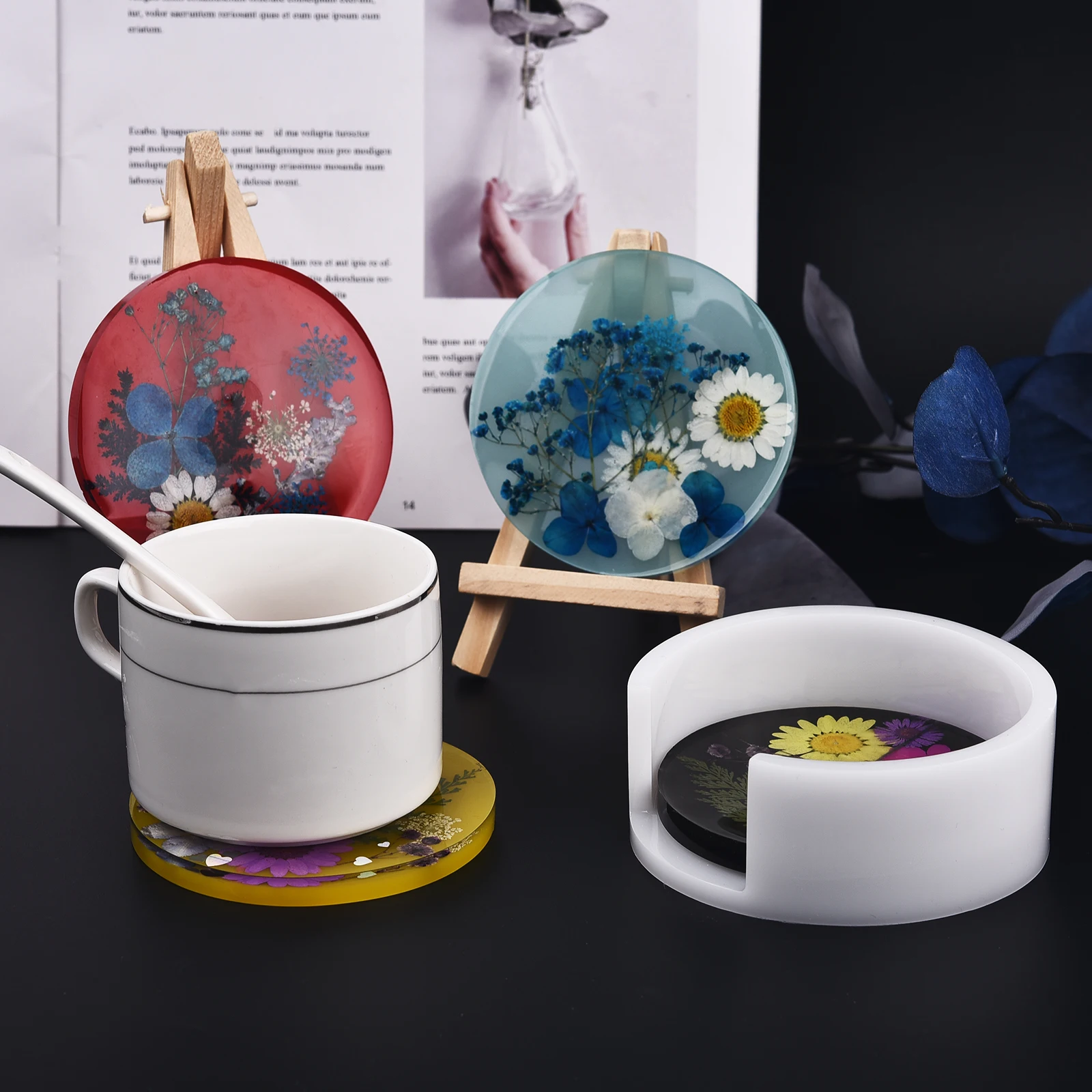 Image 4: Moule de sous-verre rond et carré de 9cm en Silicone, boîte de rangement de sous-verre en résine époxy, moule de résine, moules de moulage de sous-verre en cristal faits à la main