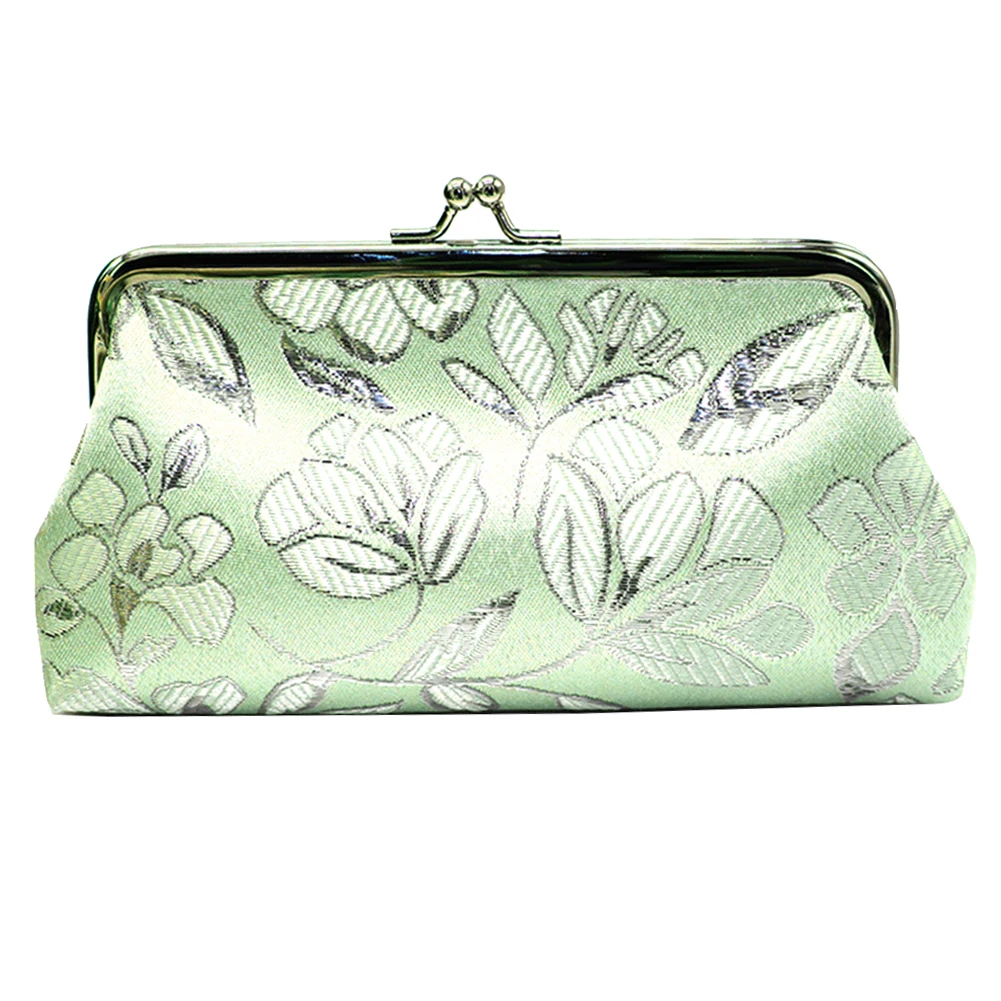 Vintage Women Flower Embroidery Kiss Lock Coin Purse Long Wallet Clutches Bag