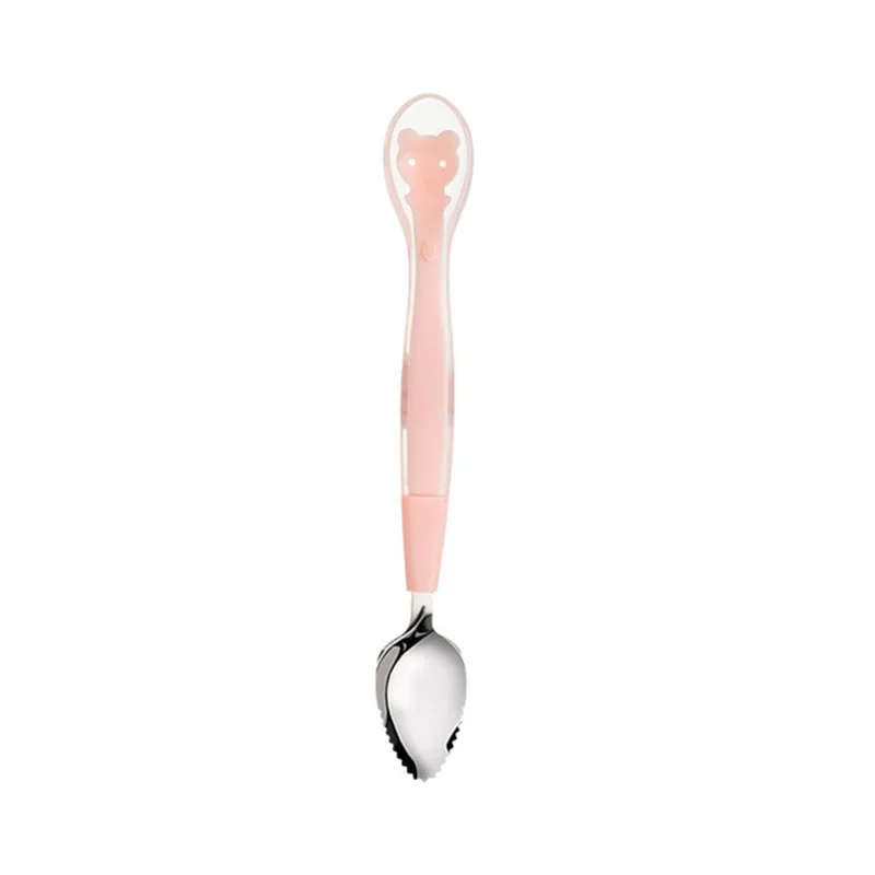 Double Headed Fruit Scraping Spoon Non-slip Baby Food Supplement Infants Feeding Spoon Stainless Steel Gadgets Baby Utensils