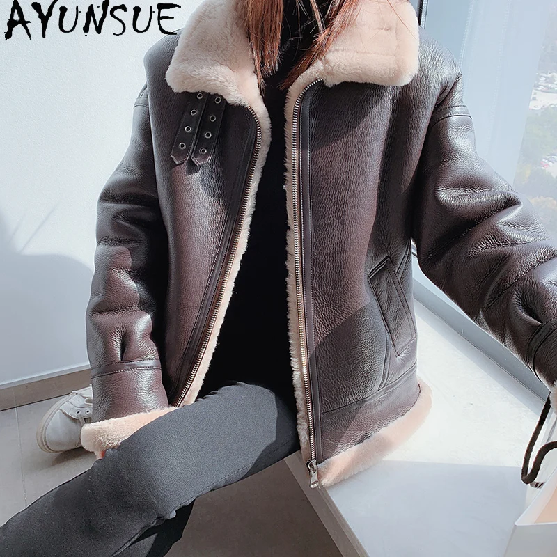 AYUNSUE Winter Coats Women Natural Fur Coat Famale Genuine Sheepskin Leather Jacket Short Warm Jackets Manteau Femme Hiver 1129