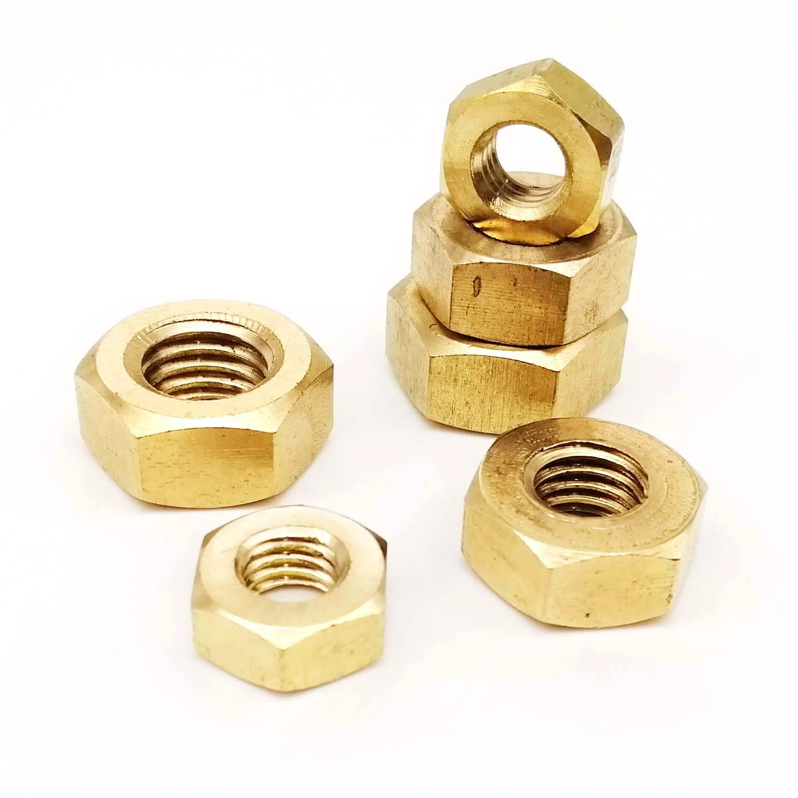 5/10/20/50/100pcs DIN934 Solid Brass Copper Hex Hexagon Nut for M1 M1.2 M1.4 M1.6 M2 M2.5 M3 M4 M5 M6 M8 M10 M12 Screw Bolt