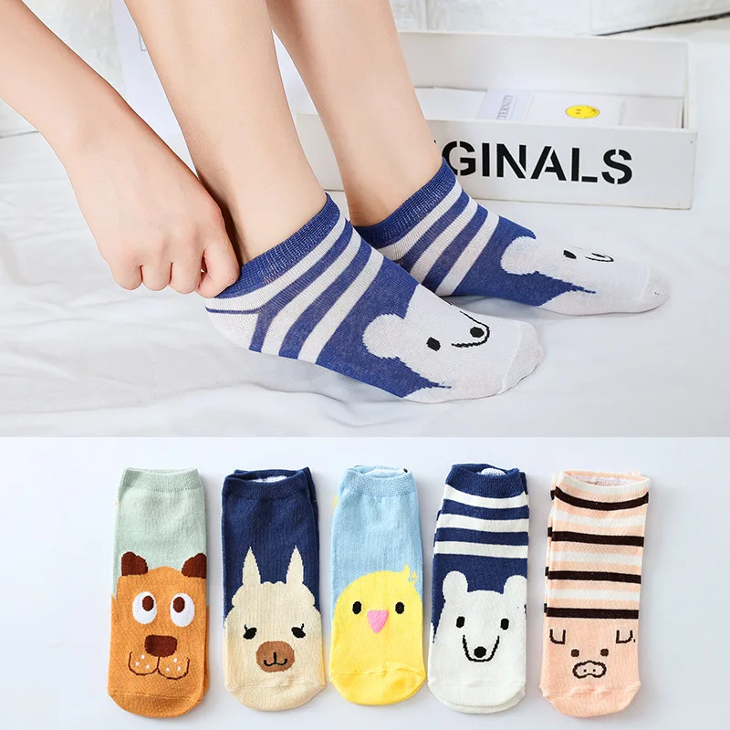 5 pairs 1 lot Cartoon Women Socks Cotton Invisible Socks Cute Animal Stereo Ear Girl Ankle Harajuku Breathable Socks skarpety