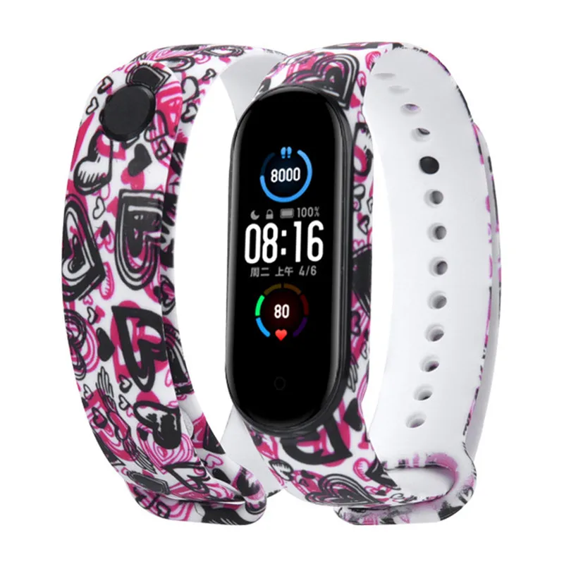 Dây Đeo Cho Xiaomi Mi Band 4 5 6 3 Cá Tính Graffiti Phong Cách Dây Đeo Tay Cho Mi Band 3 5 6 Silicone vòng Đeo Tay Thay Thế Ban Nhạc