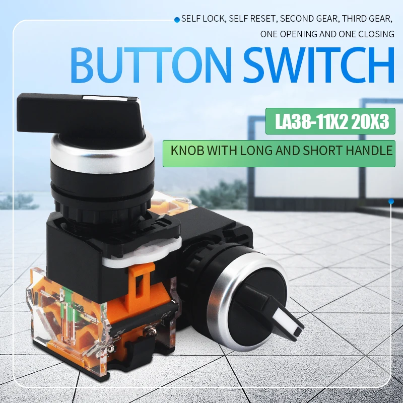 Select button 22mm Self-locking/Self-reset Knob Switch LA38-11X2 20X3 2/3 Positions Rotary Switches 4 screws Power Knob Switch