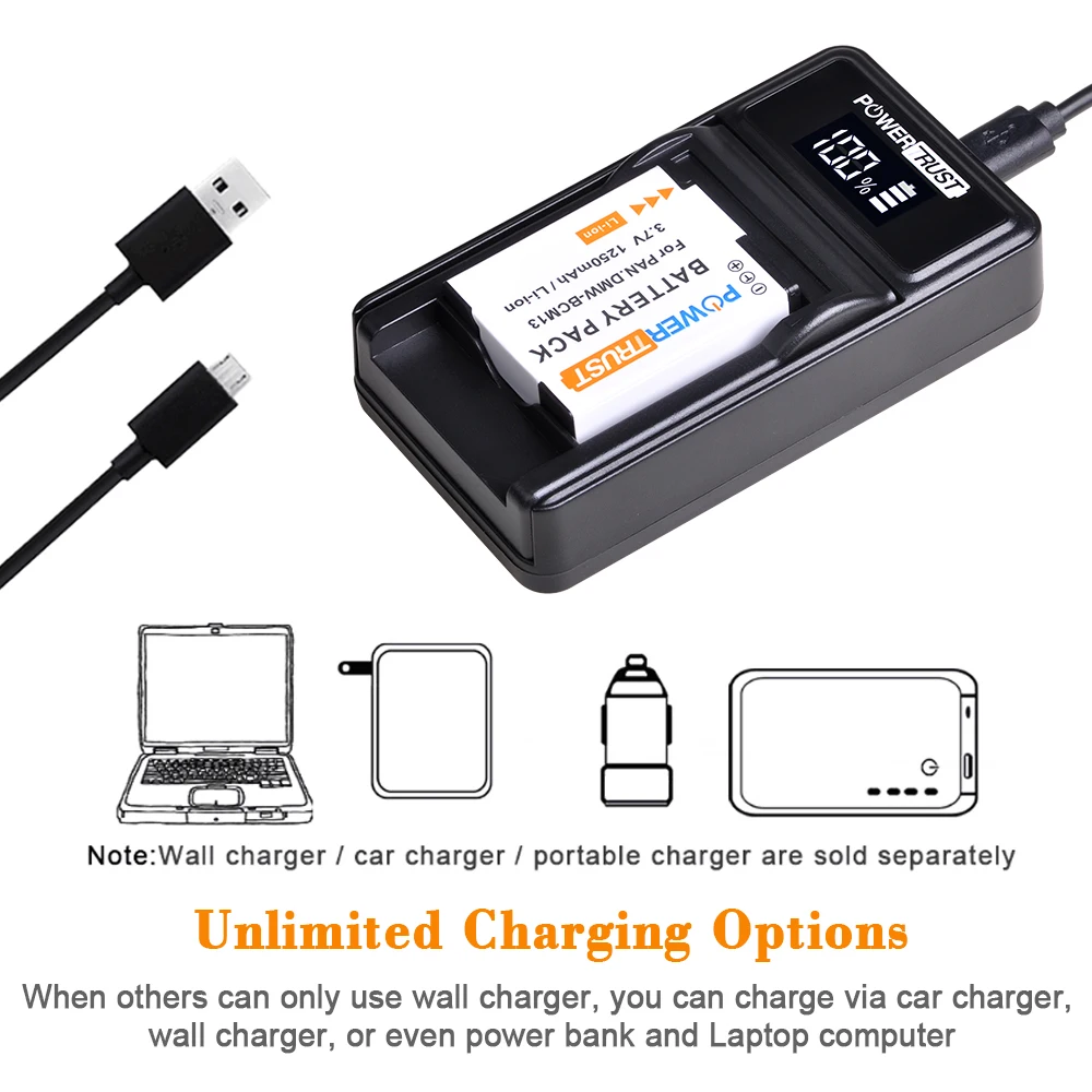 DMW-BCM13 DMW-BCM13E Battery and LED USB Charger for Panasonic Lumix DC-TS7 DMC-FT5 DMC-LZ40 DMC-TS5 DMC-TZ37 DMC-TZ40 DMC-TZ41