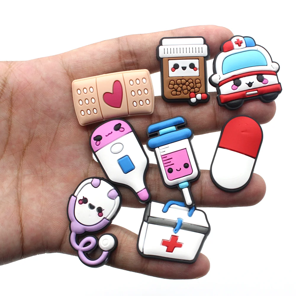 Cute 1pcs Cartoon Medical Products PVC Shoe Charms DIY Shoe Accessories Decorations Fit Clogs Buckle For Girls kids X-mas Gifts