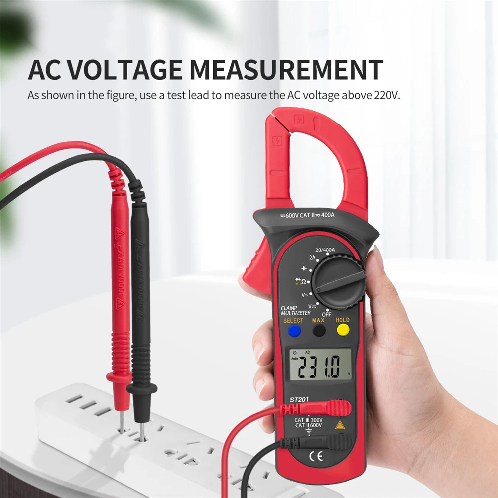 Amperímetro Digital St201 Medidor de Resistência Ohm ac dc e Amperímetro com Transistor e Testadores Voltímetro em Contato Lcr Vermelho Azul