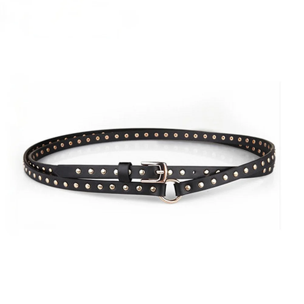 Ceinture en cuir à Rivet noir pour femmes, style Punk Rock, Streetwear, fine, Extra longue, 190cm, boucle ardillon