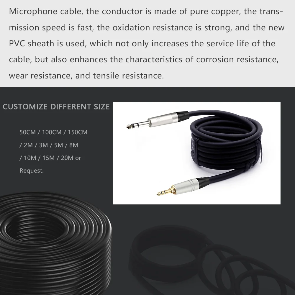 Cavo Aux Stereo da 3.5mm a 6.35mm GuerGuo per Mixer amplificatore lettore CD altoparlante placcato in oro cavo Audio maschio Jack da 1/8 a 1/4 TRS