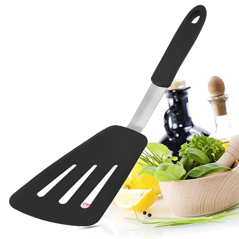 Wide Thin Fish Spatula Nonstick Silicone Slotted Spatula Turner Beveled-Edged Design Cooking Spatulas Pancakes Kitchen Gadget