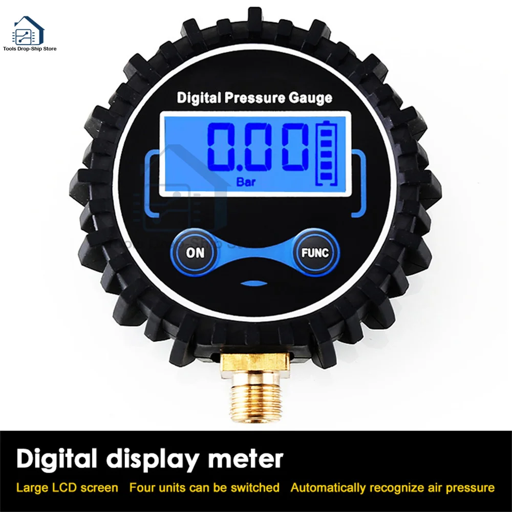 200PSI Air Pressure Gauge Dial Meter Tester Copper Rubber Digital Tire Pressure Gauge Tool for Truck Bike Auto Car Tyre 1/4 13MM