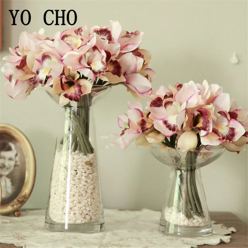 YO CHO-زهرة اصطناعية فراشة الأوركيد الحريرية ، 7 رؤوس ، ديكور المنزل ، الزفاف ، طاولة الحديقة ، DIY
