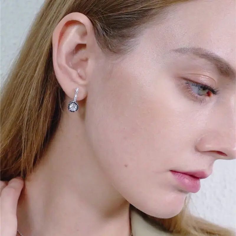 2026 New Vintage Silver Color Engagement Hoop Earrings for Women Black&White Stone Jewelry Bijoux T001