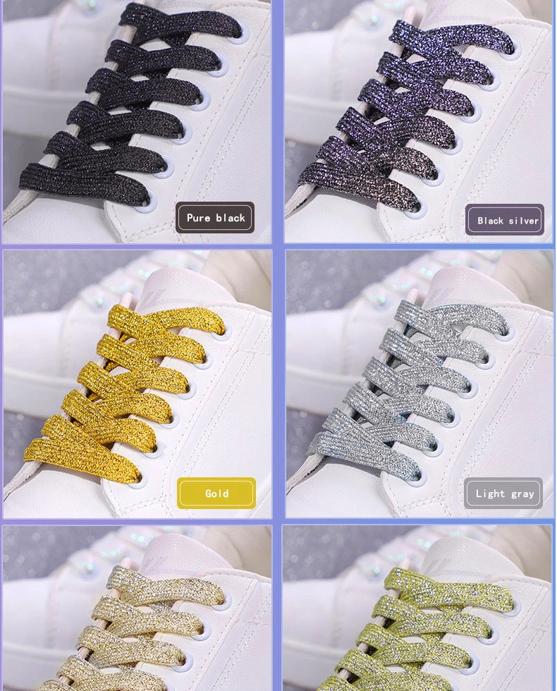 Bunte funkelnde flache Schnürsenkel für sportliche Laufschuhe, Turnschuhe, Schuhe, Stiefelschnüre, glitzernde Schnürsenkel, 1 cm Breite, 1 Paar – Detail 10