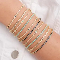 Thin CZ Tennis Chain Cute Lovely Small Turkish Evil Eye Charm Tennis Bracelet