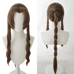 Final Fantasy VII Aerith Gainsborough Wig Cosplay Costume Heat Resistant Synthetic Hair Women Brown Long Braid Wigs + Wig Cap