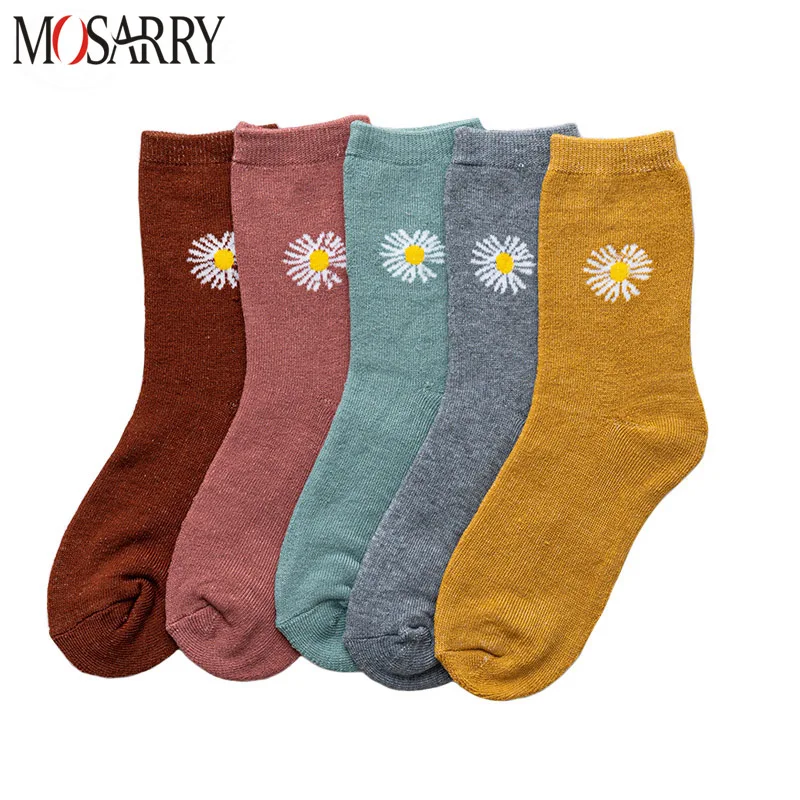 

2 Pairs/Set Winter Women Socks Cotton Korea Style Daisy Socks Streetwear Fashion High Quality Autumn Female Crew Socks