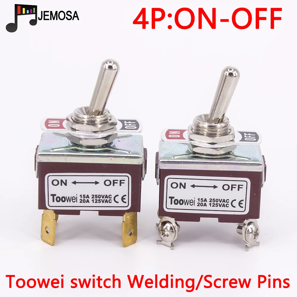 Toowei-Interruptor de palanca de 4 pines, interruptor basculante de encendido y apagado de 15A, 250V/ 20A, 125V SPST, orificio de montaje de 12mm, contacto Scraw, 1 unidad