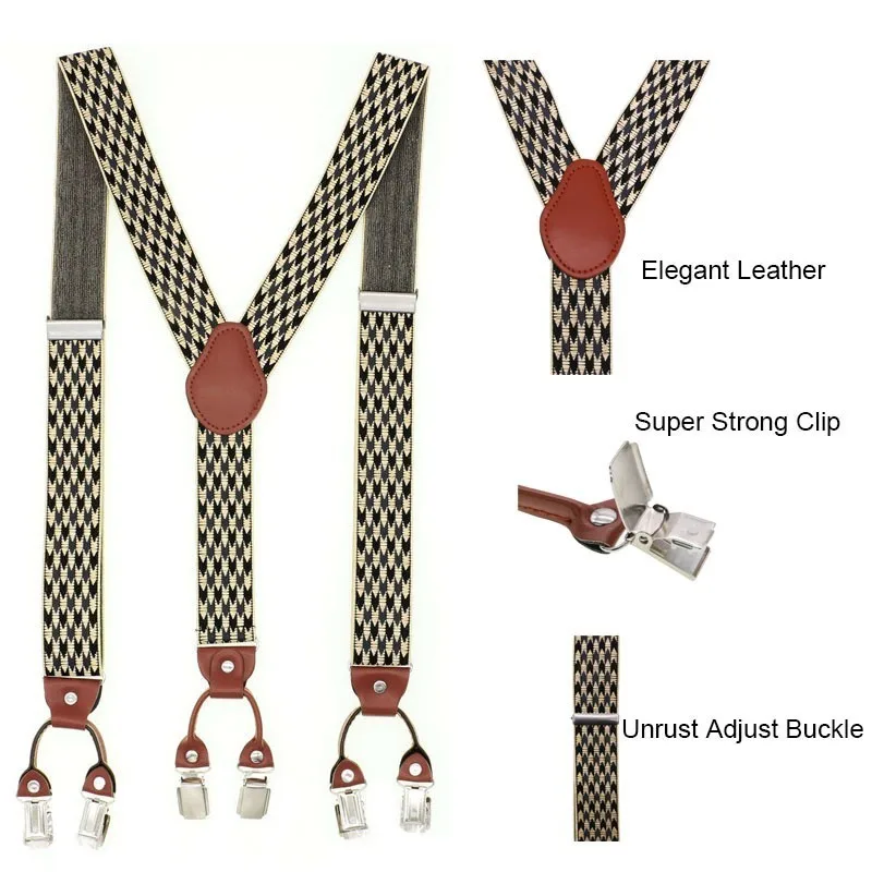 6 Clip Men\'s Suspenders Casual Fashion Unisex Braces Elegant Brown Leather Shirt Suspenders Adjustable Belt Strap Dad Gift