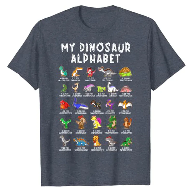 Types of Dinosaurs Alphabet Dino Identification T-Shirt Cute Tee Tops for Kids Children Customized Products