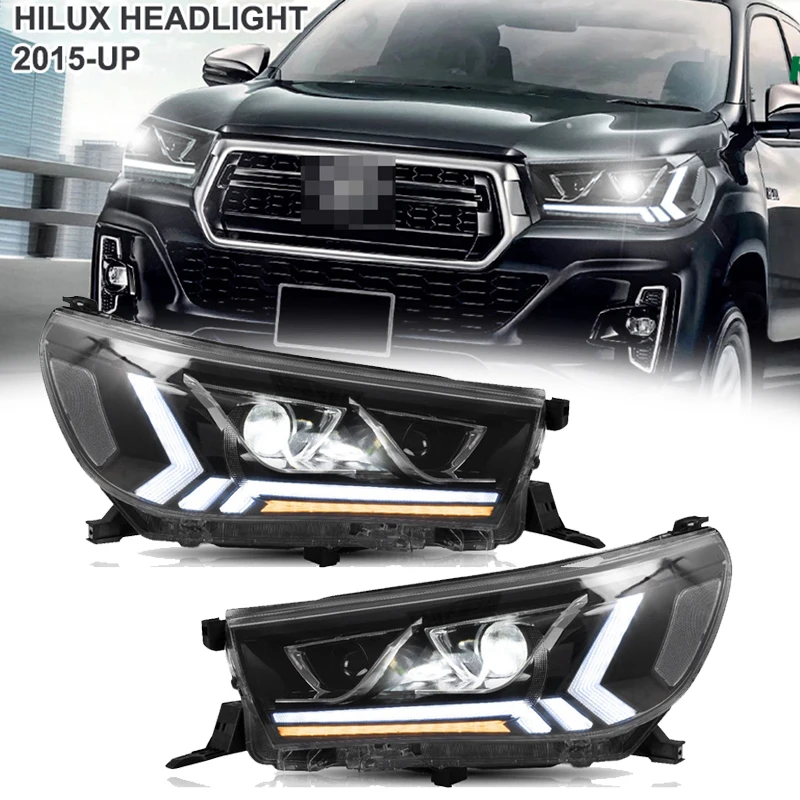 Full LED DRL Headlights Car Head Light bar cover fog Lamp For Toyota Revo Hilux Recco accessories 2015 - 2019 modify auto parts