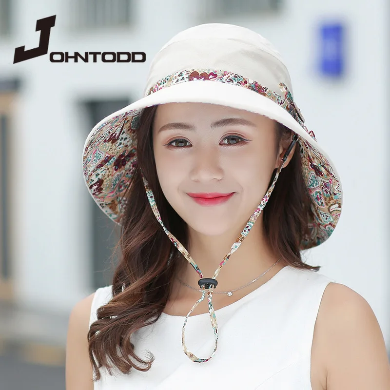 

2021 New Multicolor Summer Women Sun Hat Folding Sunscreen Anti-uv Big Summer Outdoor Beach Hat Fashion Printing Sun Hat