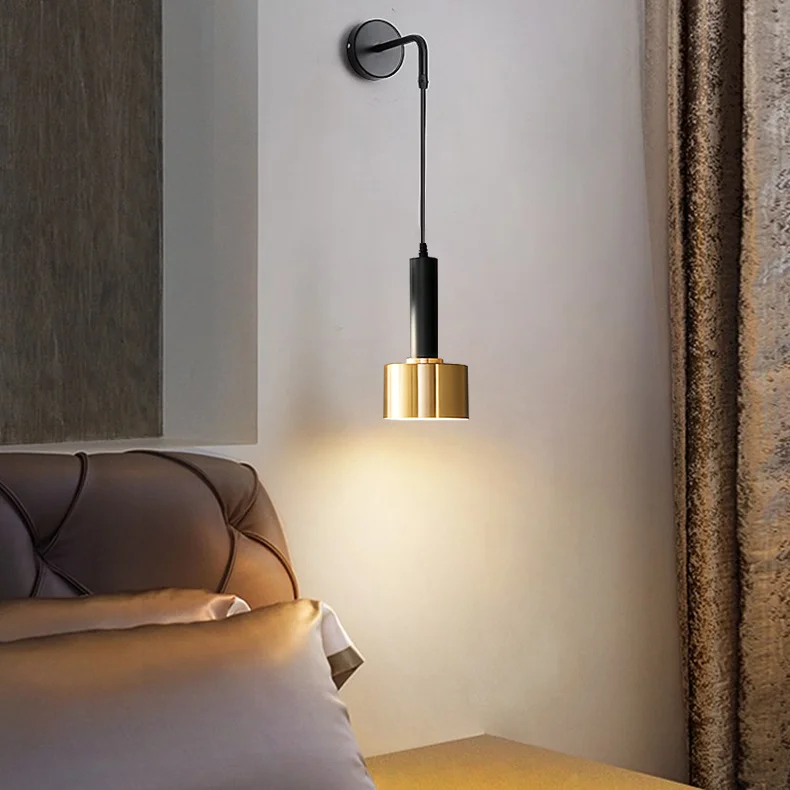 

Nordic modern Led Bedside Wall Lamp Black Brass Post-modern Simple Luxury Wall Lights Stairs Corridor study lighting