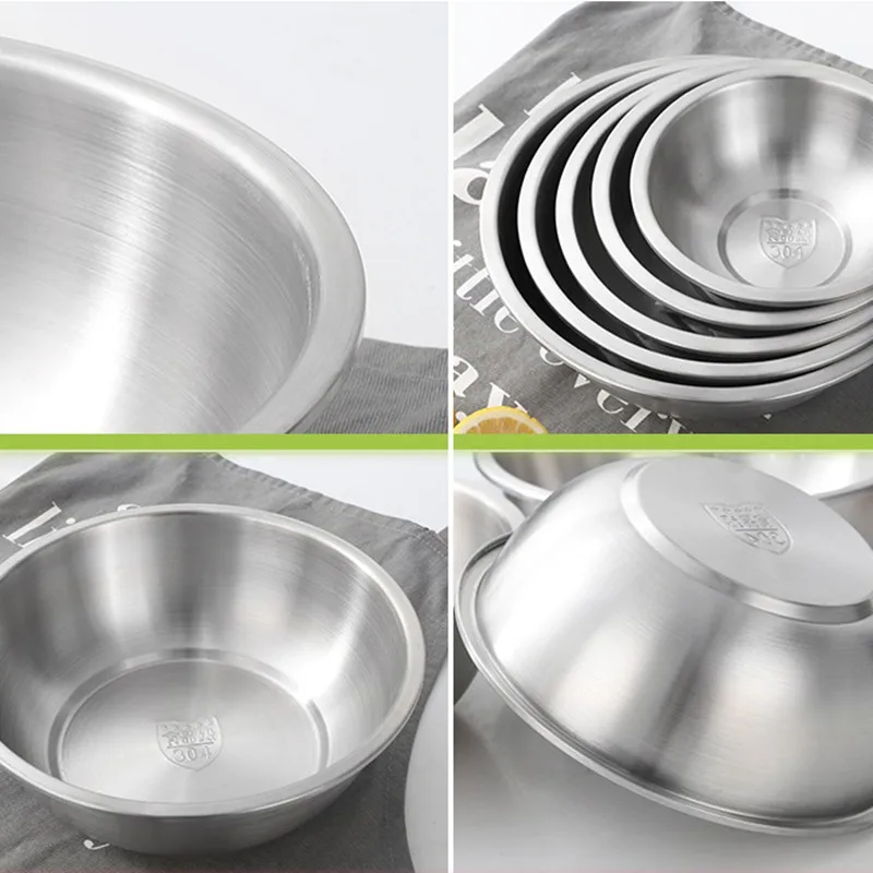 16-32cm Large Capacity 304 Stainless Steel Salad Bowls Set Kitchen Baking Prep Mixing Bowl Food Vegetable Storage Container