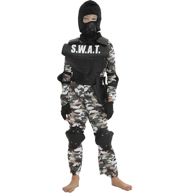 Snailify Kids SWAT Costume Halloween Boys Police Special Soldier Costume Child Purim Carnival Party Cosplay Outfits