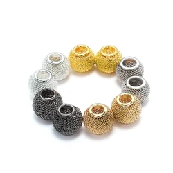 10pcs/lot 10*12mm Metal Mesh Bead Big Large Hole Spacer Beads for DIY European Charms Bracelet Jewerlry Findings Supplies