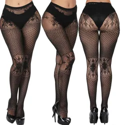 DOIAESKV Plus Size Sexy Women Lingerie Fishnet Tights Sexy Jacquard Thigh-Highs Stockings Tights Pantyhose Lace Floral Hosiery