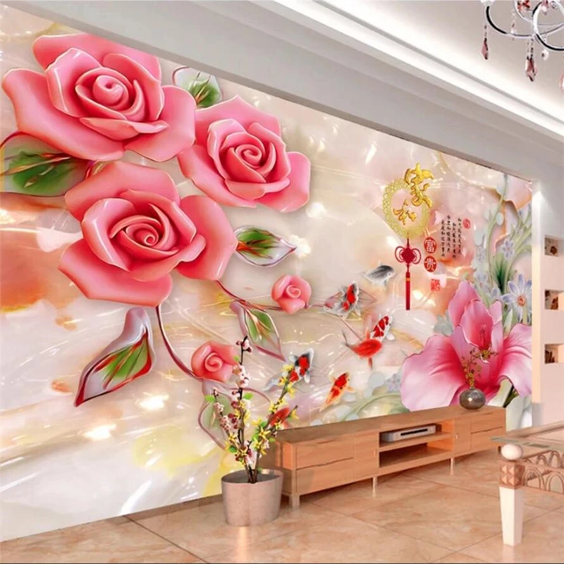 wellyu Customized large murals, stylish home improvement and rich jade carving, magnolia rose background wallpaper