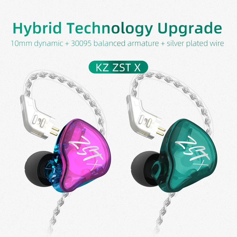 KZ ZST X Hibrid Gépegység in-ear Fülhallgató HIFI Lemezlovas earbud headse vel Ezüstszínű Vezeték Távbeszélőkagyló KZ ZAX ZSN -ért ZSX EDX ZS10 Z1 S2