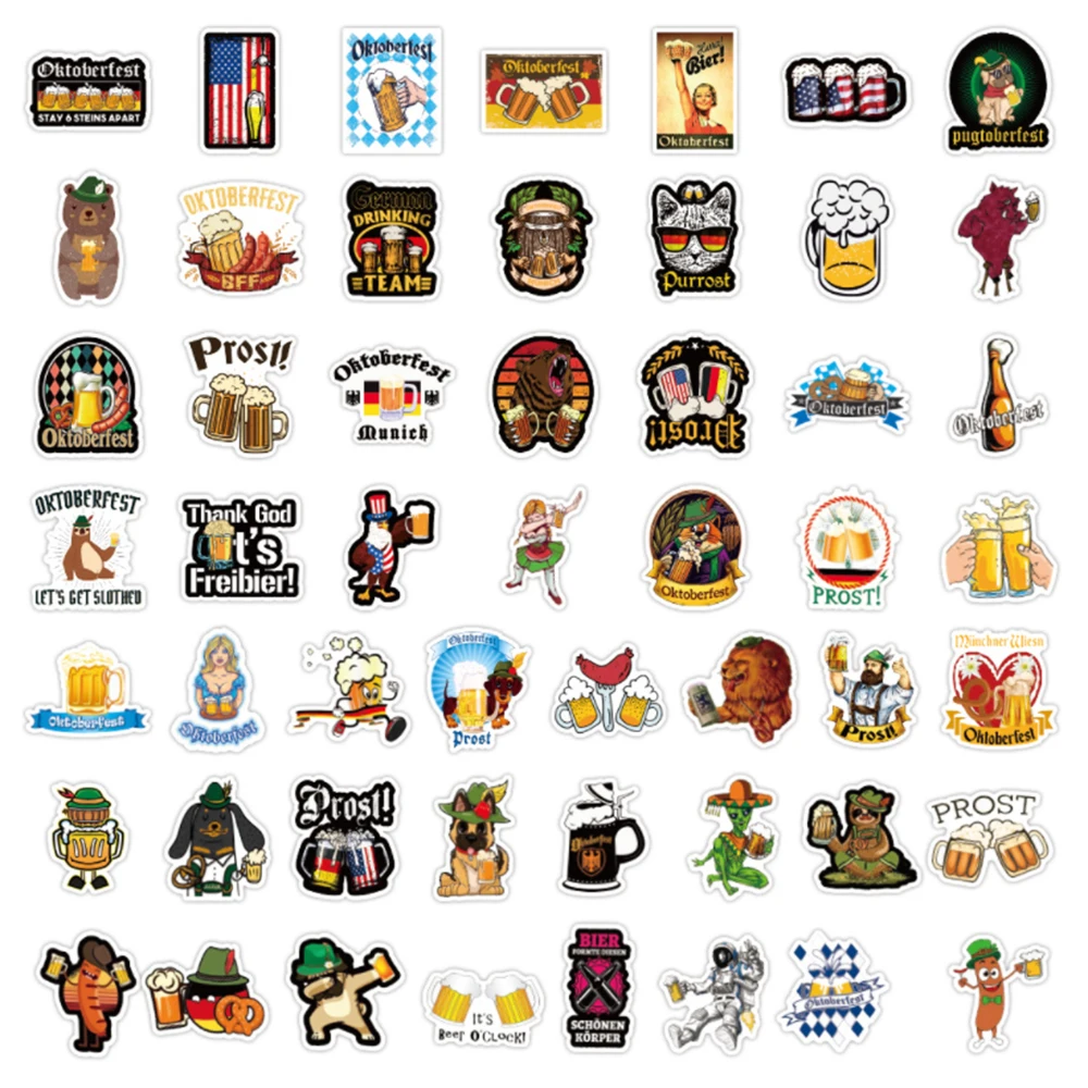 10/30/50pcs Oktoberfest Beer Cool Stickers Decals DIY Guitar Laptop Skateboard Luggage Car Waterproof Graffiti Kids Sticker Toys