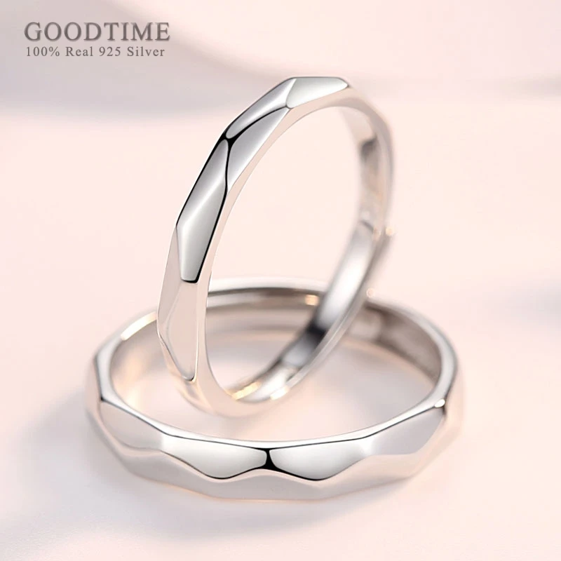 Fashion 100% Real 925 Sterling Silver Wedding Couple Ring Jewelry Valentine Gift Record Letters Band For Lovers