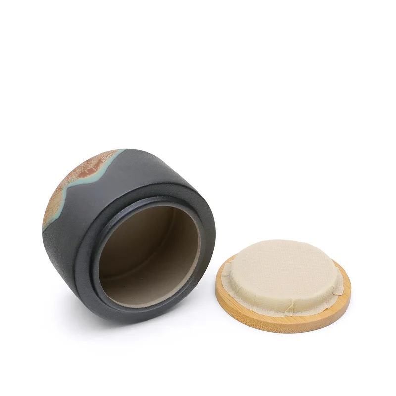 Cylindrical Mini Ceramic Tea Caddy with Wooden Lid Retro Household Sealed Bottle Box Candy Jar Jewelry Box Gift Jar Home Decor