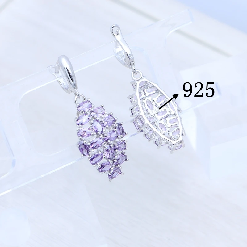 Silver 925 Earrings for Woman Purple Cubic Zirconia Amethyst Jewelry Romantic Girl Birthday Gift